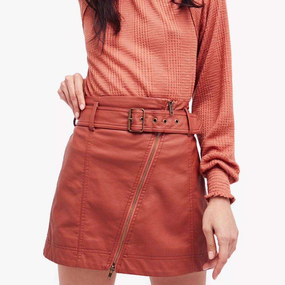 Feelin' Fresh Rust Orange Brown Vegan Leather Mini Skirt